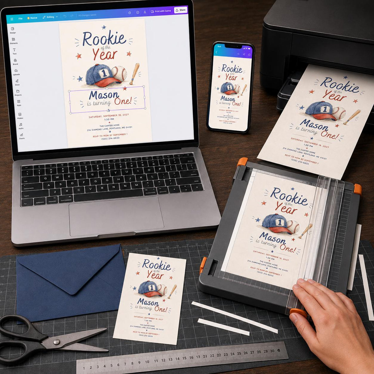 Baseball First Birthday Invitation for Boys — print-ready first birthday design from VoltBy