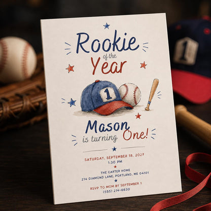 Baseball First Birthday Invitation for Boys — digital invitation, instant download