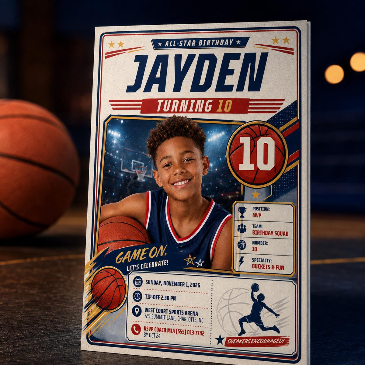 Basketball 10th Birthday Invitation for Boys — sports design