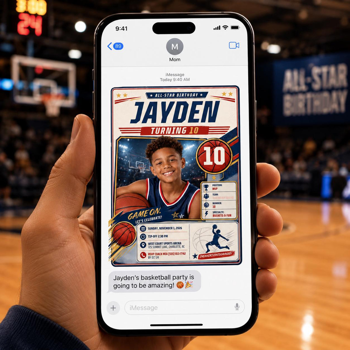 Basketball 10th Birthday Invitation for Boys — digital invitation, instant download