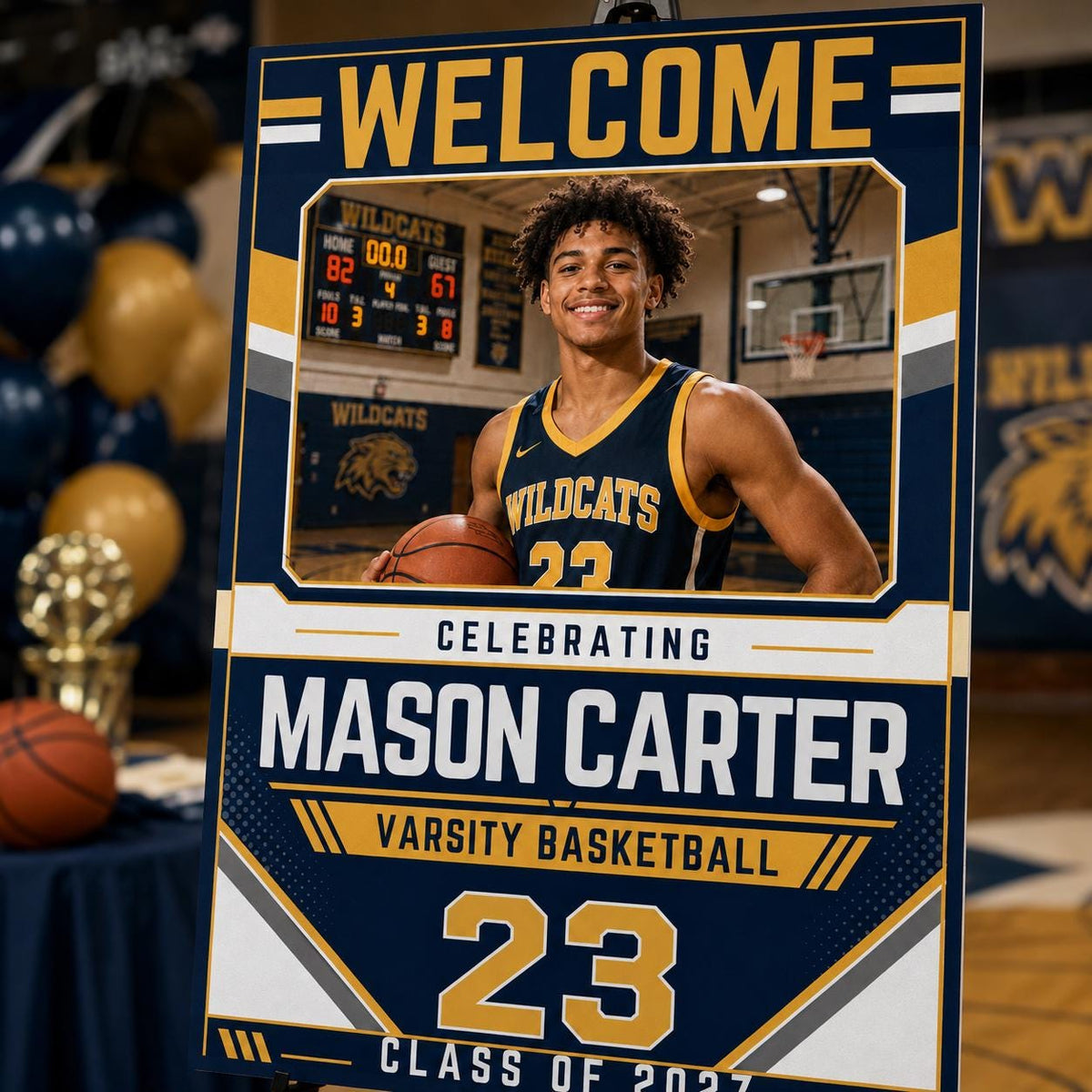 Basketball Graduation Welcome Sign — print-ready graduation party design from VoltBy