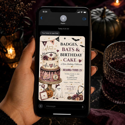 Bat Nurse Halloween Birthday Invitation — cake design
