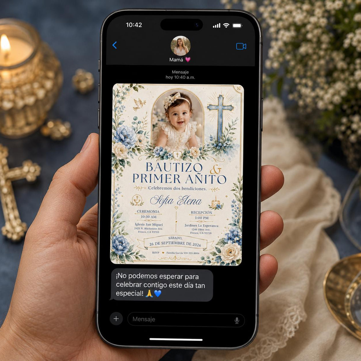 Bautizo y Primer Añito Invitation — invitation you personalize in Canva