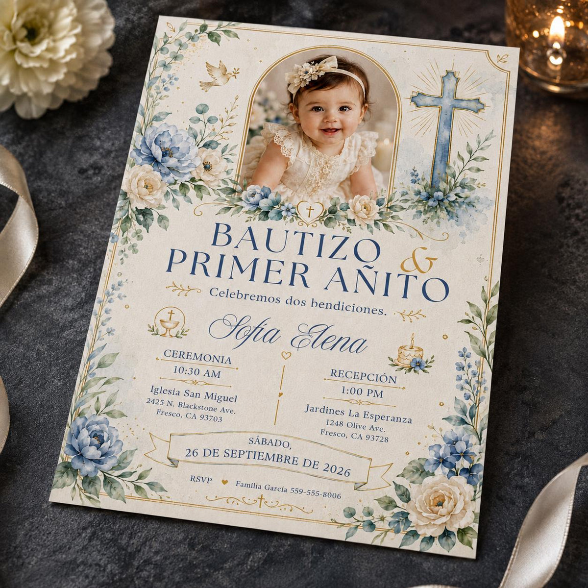 Bautizo y Primer Añito Invitation — baptism stationery by VoltBy