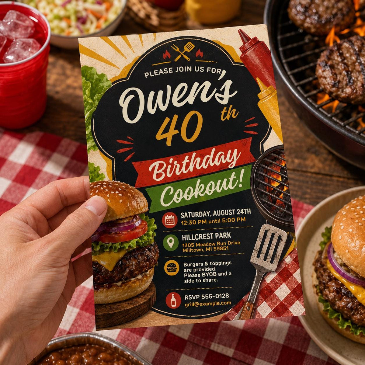 BBQ 40th Birthday Cookout Invitation: Backyard BBQ Grill Party — 40th birthday party stationery by VoltBy