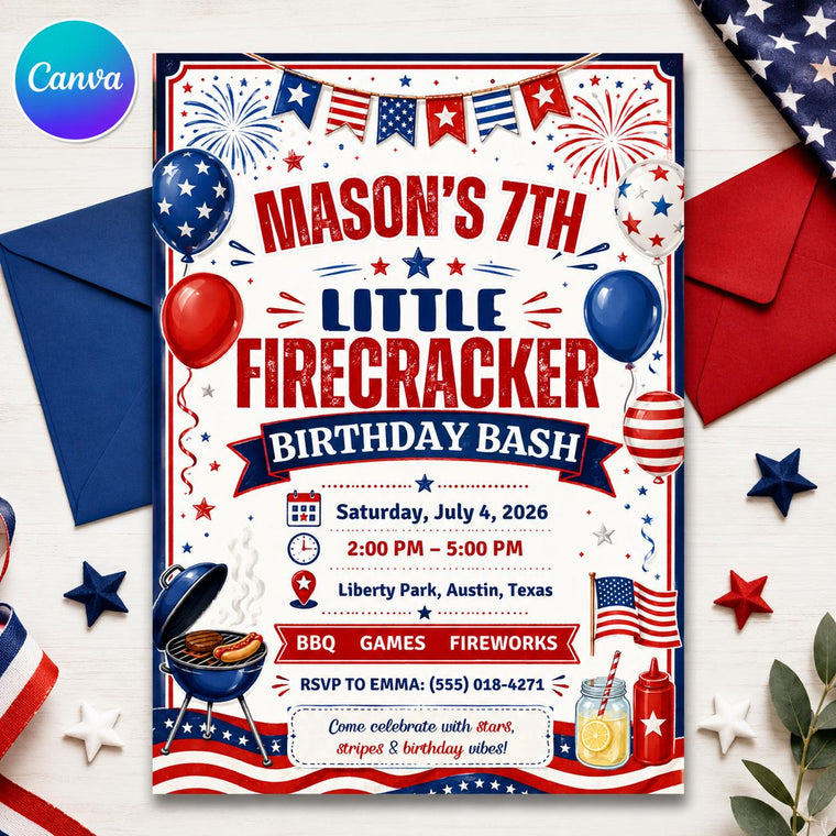 BBQ 4th of July Birthday Invitation