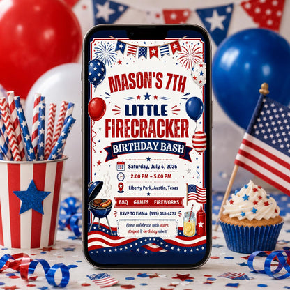 BBQ 4th of July Birthday Invitation — patriotic design