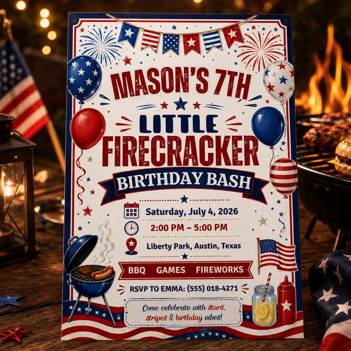 BBQ 4th of July Birthday Invitation — invitation you personalize in Canva