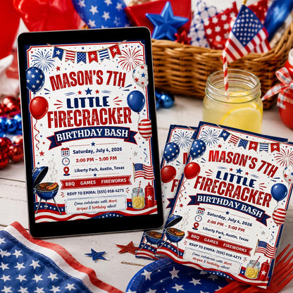 BBQ 4th of July Birthday Invitation — print-ready birthday party design from VoltBy