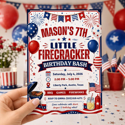 BBQ 4th of July Birthday Invitation — digital invitation, instant download