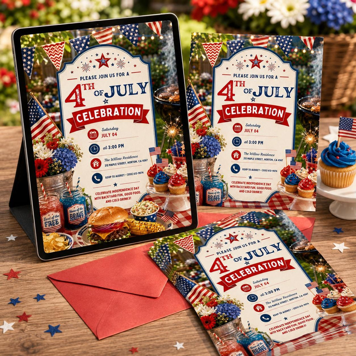 BBQ 4th of July Celebration Invitation — invitation you personalize in Canva
