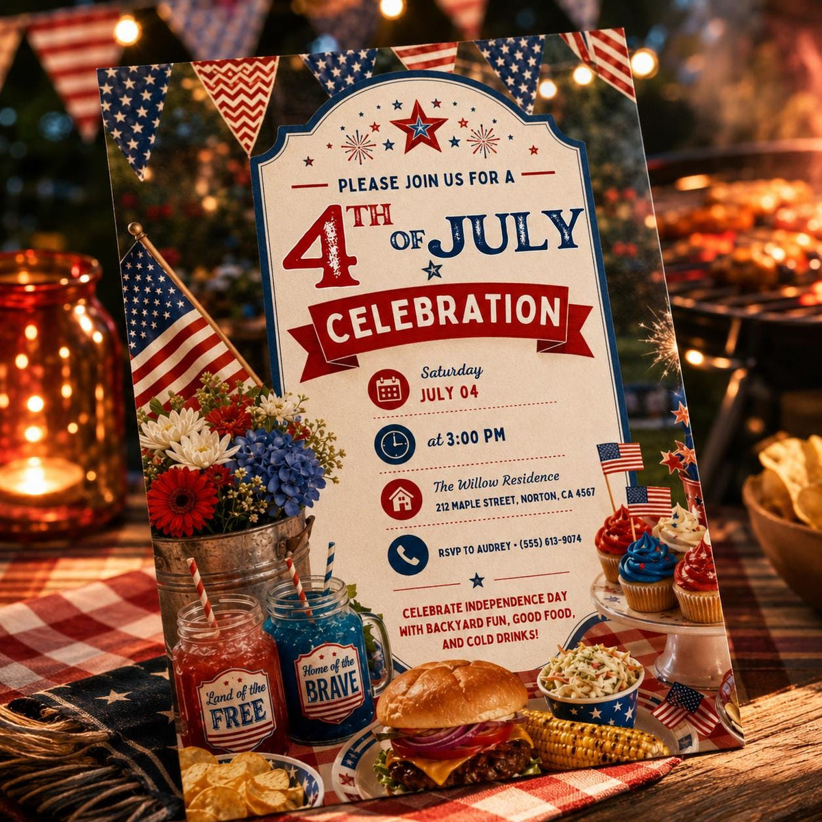 BBQ 4th of July Celebration Invitation — Fourth of July party stationery by VoltBy