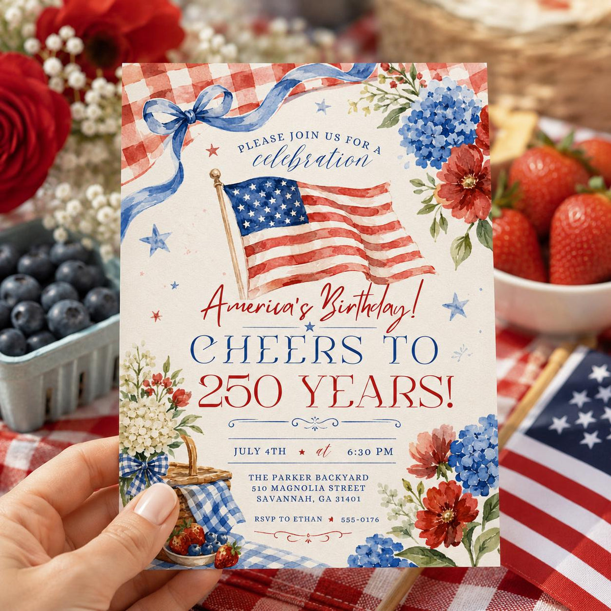 BBQ America 250 Party Invitation — print-ready anniversary design from VoltBy