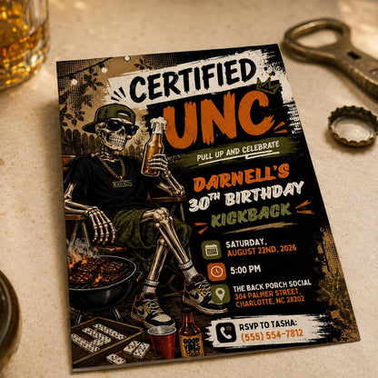 BBQ Certified Unc 30th Birthday Invitation — digital invitation, instant download