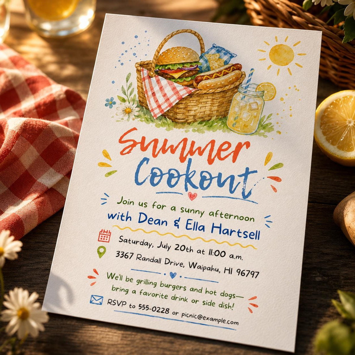 BBQ Summer Cookout Invitation: Backyard BBQ Picnic Party — print-ready cookout design from VoltBy