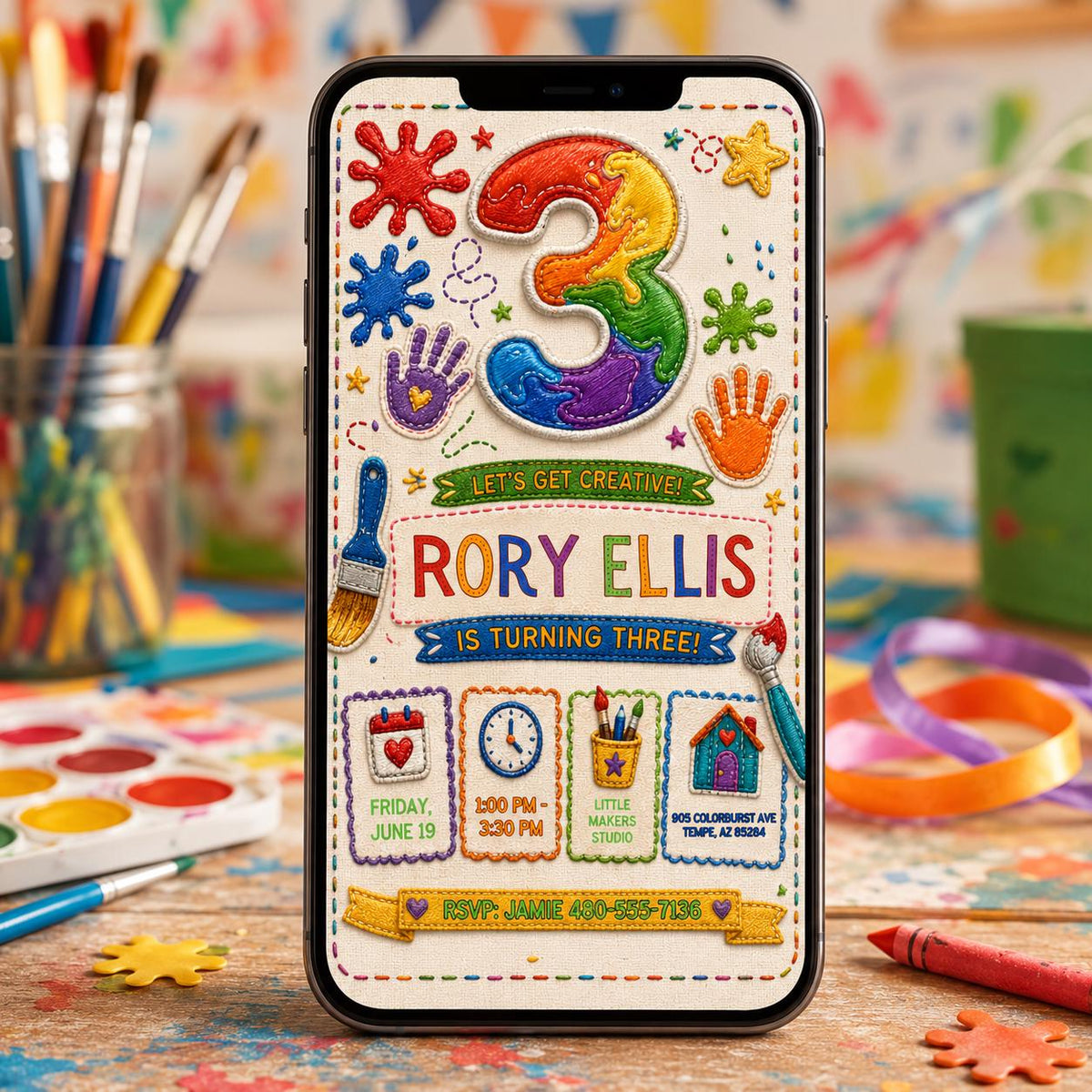 Art Party Birthday Invitation – Paint Party Invite – Kids Craft 3rd Birthday Printable