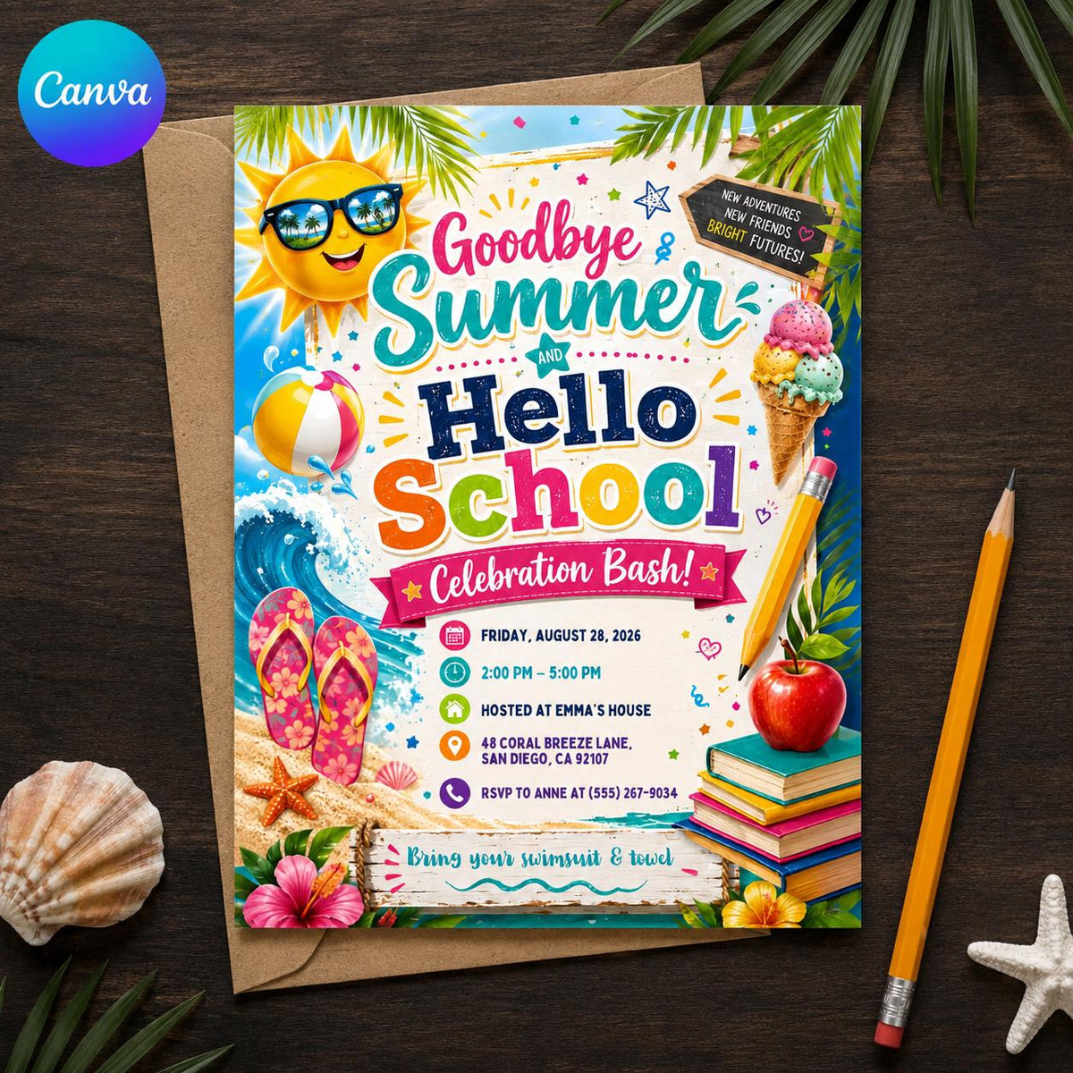 Beach Bash Goodbye Summer — editable Canva template