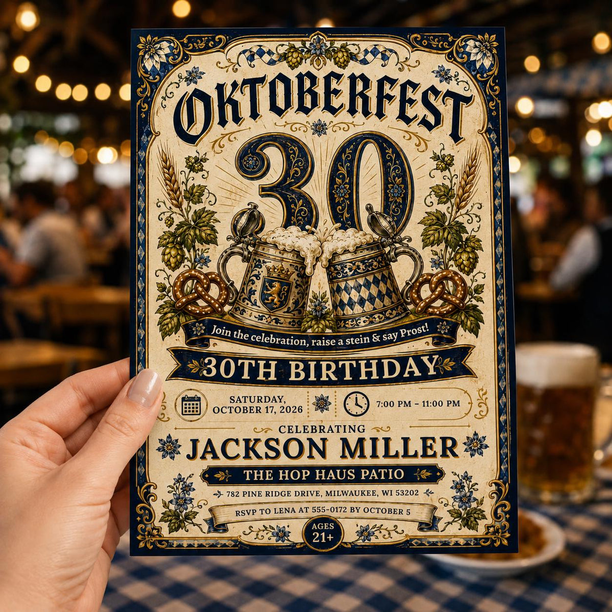 Beer 30th Birthday Oktoberfest Invitation — print-ready 30th birthday party design from VoltBy