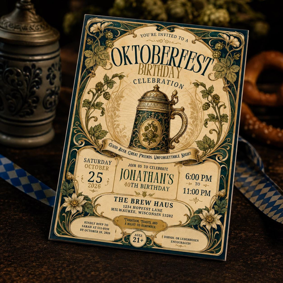 Beer 40th Birthday Oktoberfest Invitation — digital invitation, instant download