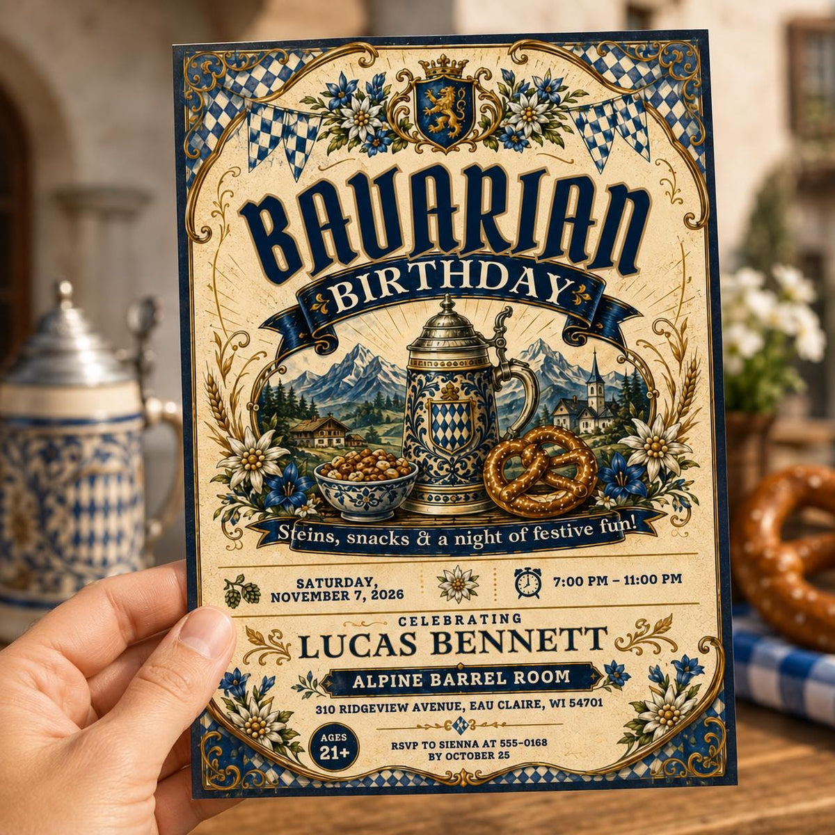 Beer Bavarian Birthday Invitation — print-ready birthday party design from VoltBy