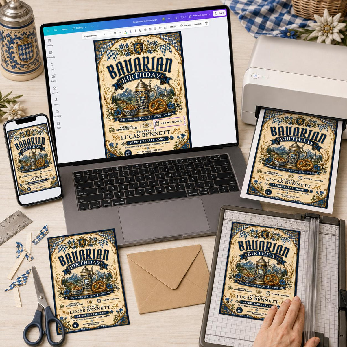 Beer Bavarian Birthday Invitation — digital invitation, instant download