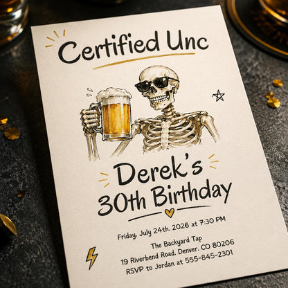 Beer Certified Unc 30th Birthday Invitation — digital invitation, instant download