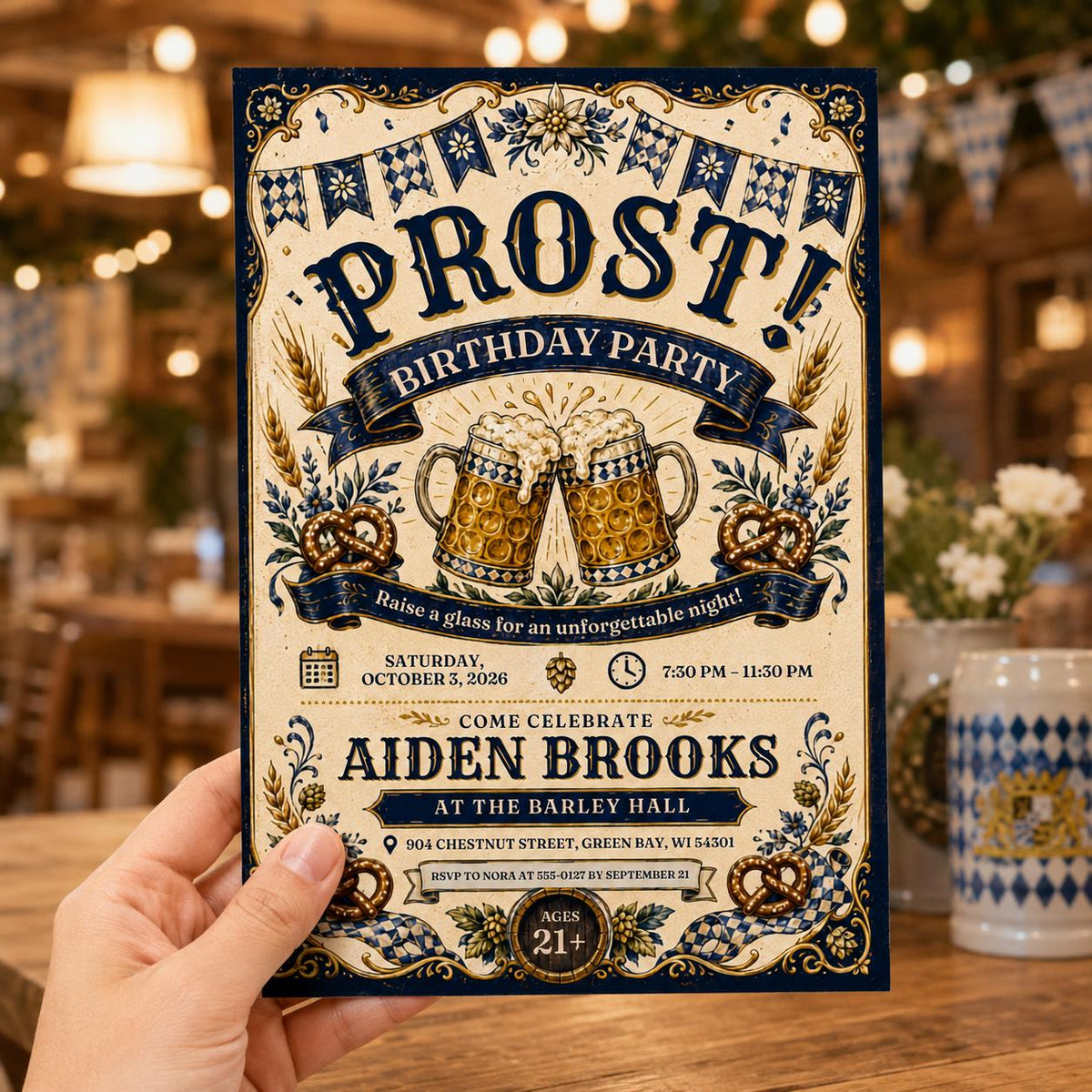 Beer Oktoberfest Birthday Invitation — print-ready birthday party design from VoltBy