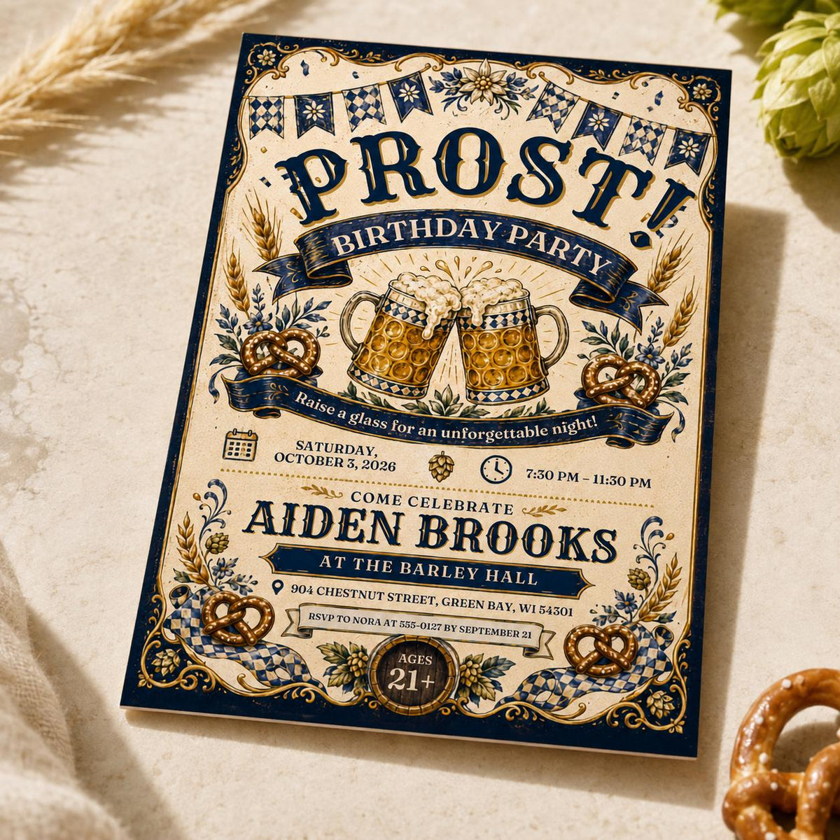 Beer Oktoberfest Birthday Invitation — birthday party stationery by VoltBy