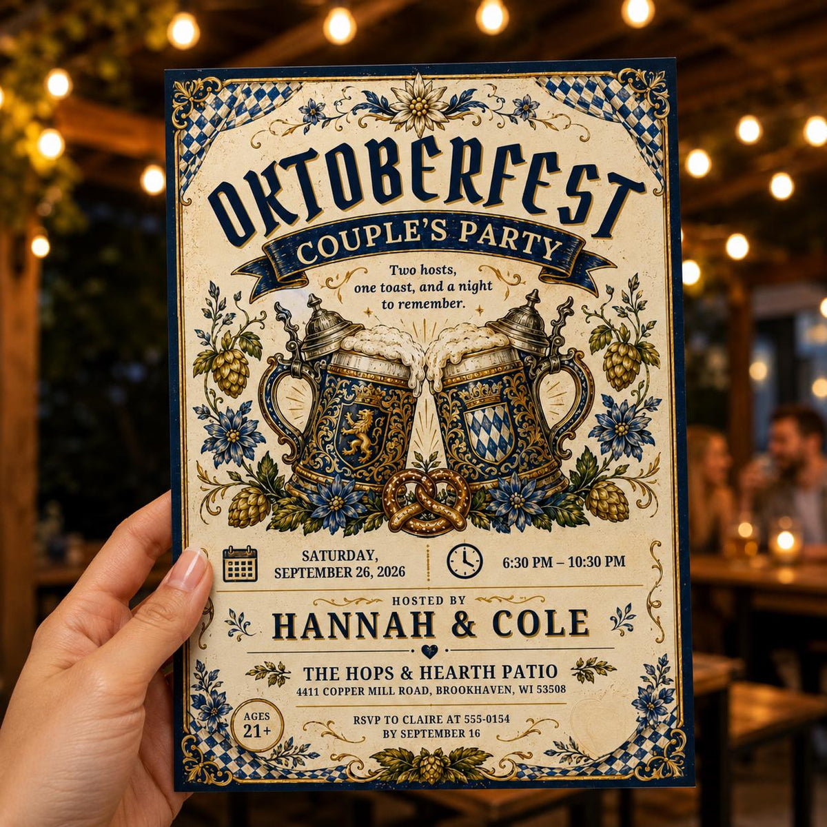 Beer Oktoberfest Couples Party Invitation — print-ready Oktoberfest party design from VoltBy