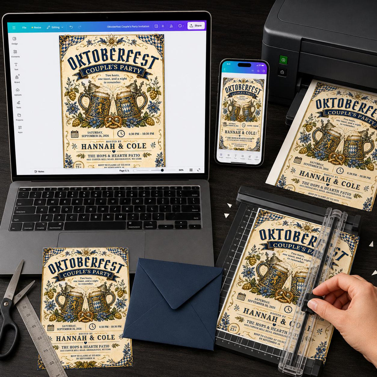 Beer Oktoberfest Couples Party Invitation — digital invitation, instant download