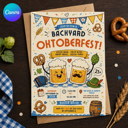 Beer Oktoberfest Invitation — editable Canva template