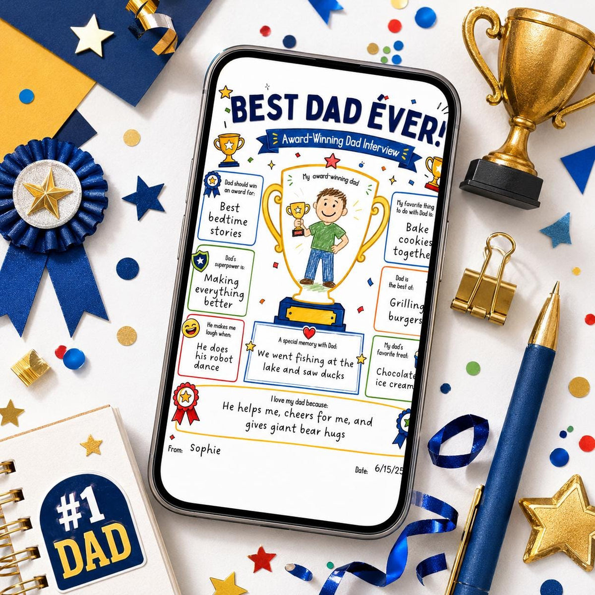 Best Dad Ever Award Interview Worksheet — printable worksheet you personalize in Canva