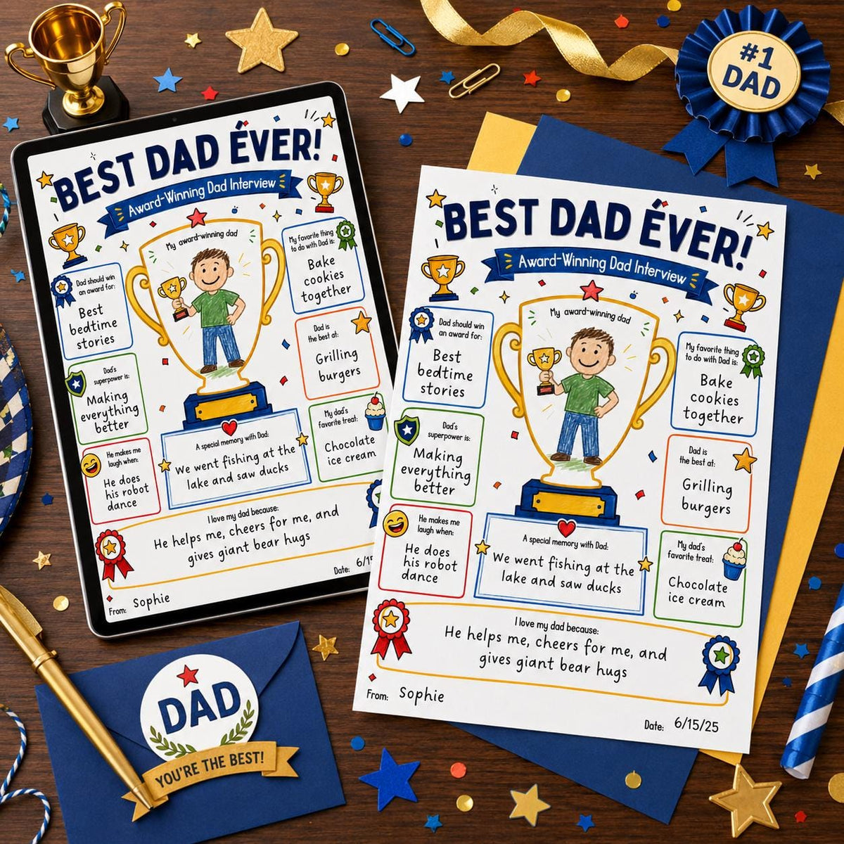 Best Dad Ever Award Interview Worksheet — print-ready father's day design from VoltBy