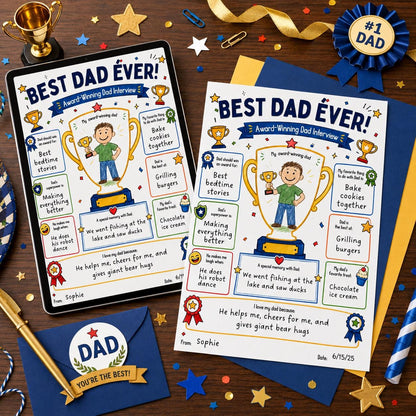 Best Dad Ever Award Interview Worksheet — print-ready father's day design from VoltBy