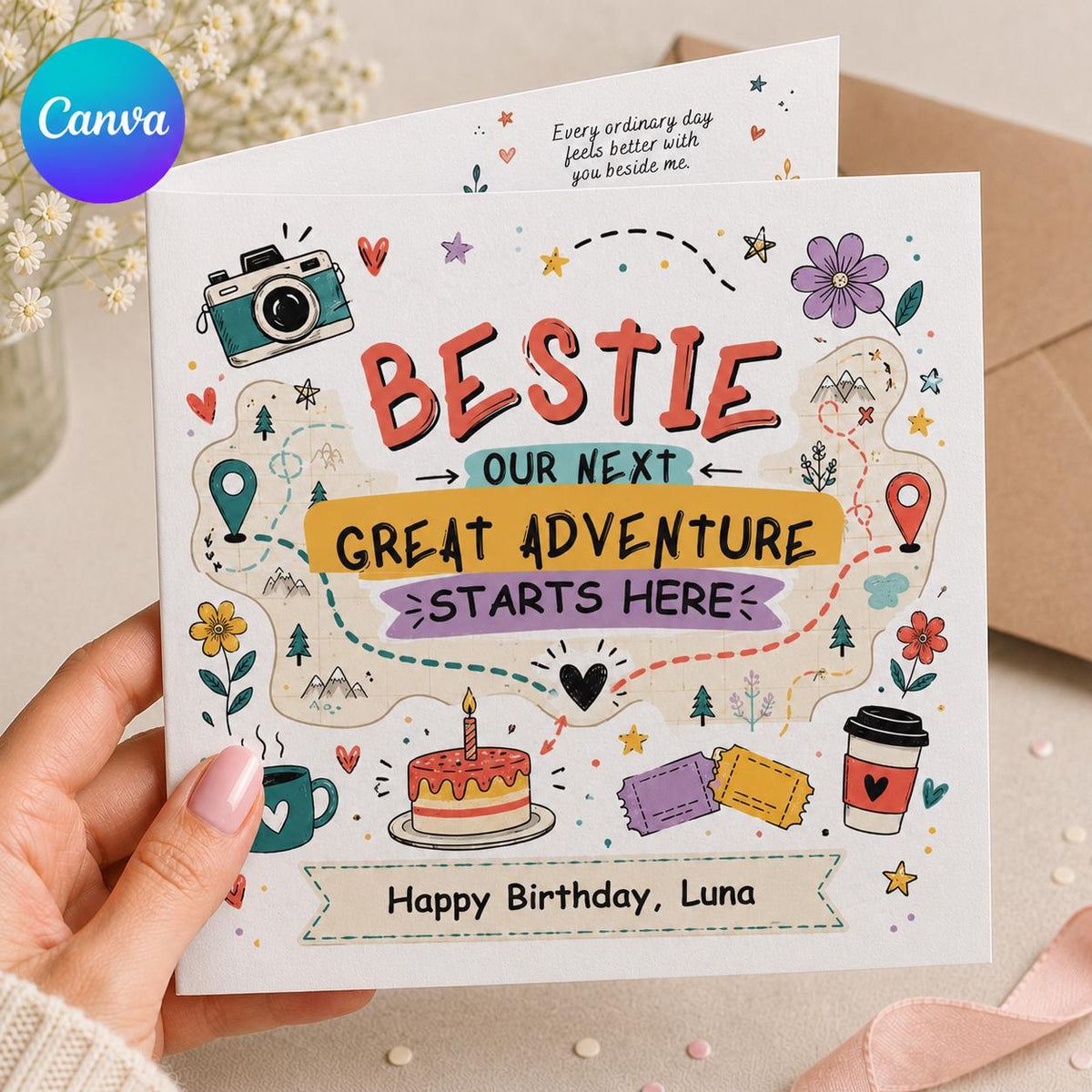 Best Friend Birthday Greeting Card — editable Canva template