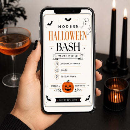 Black and Orange Modern Halloween Party Invitation — invitation you personalize in Canva