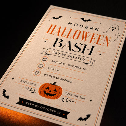 Black and Orange Modern Halloween Party Invitation — minimalist Halloween party design