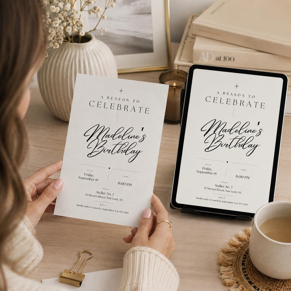 Black and White A Reason To Celebrate Birthday Invitation — invitation you personalize in Canva