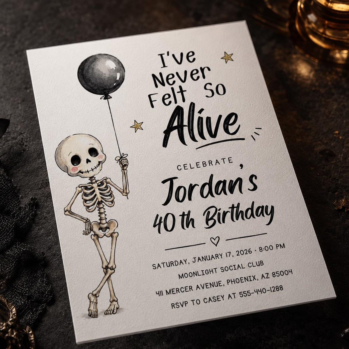 Black and White Funny 40th Birthday Invitation — invitation you personalize in Canva