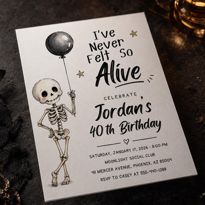 Black and White Funny 40th Birthday Invitation — invitation you personalize in Canva