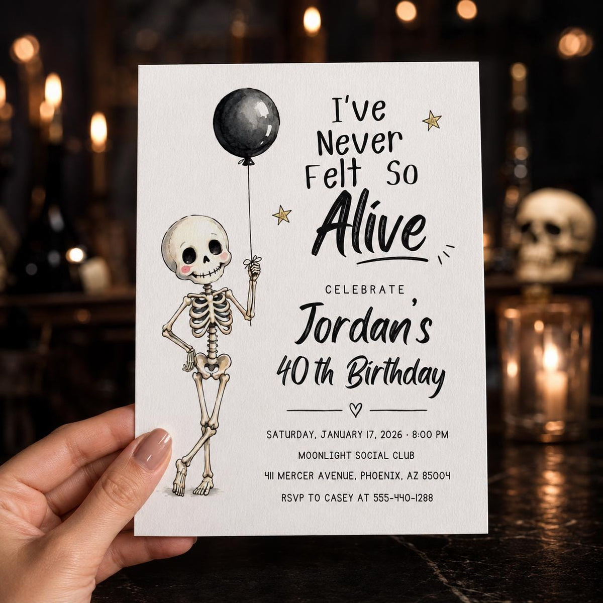 Black and White Funny 40th Birthday Invitation — digital invitation, instant download