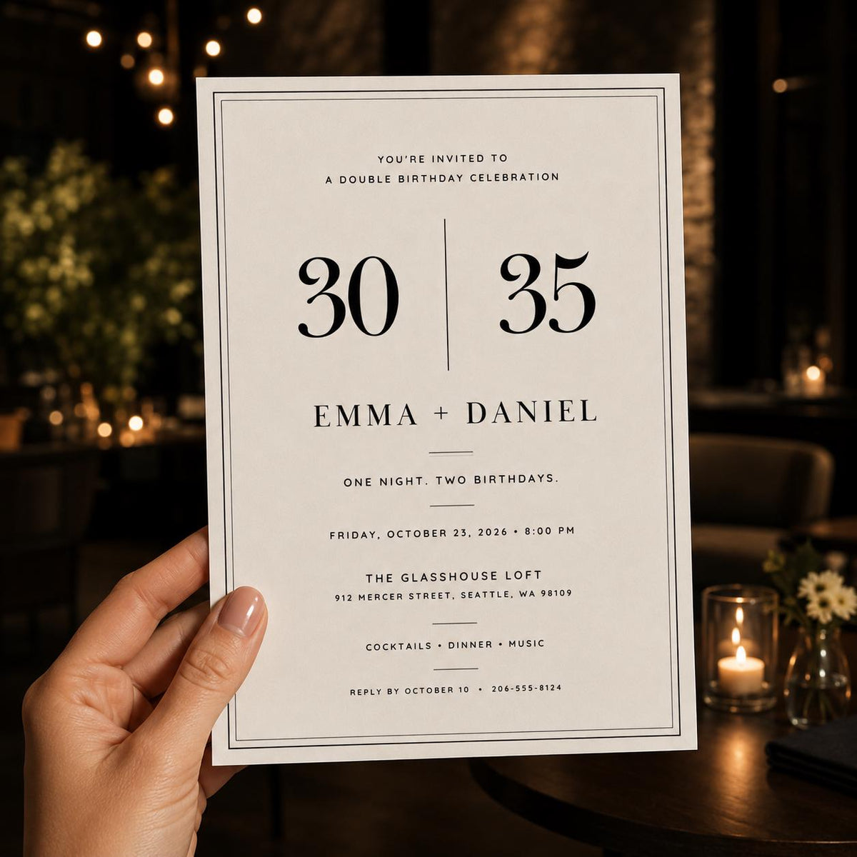 Black and White Joint Birthday Invitation — minimalist 30th birthday party design