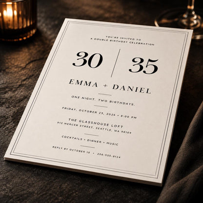 Black and White Joint Birthday Invitation — digital invitation, instant download