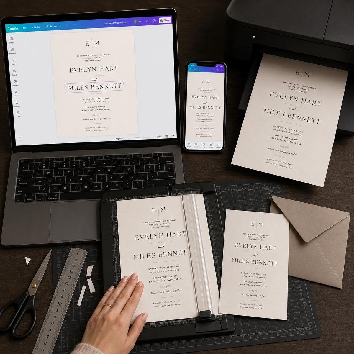 Black and White Minimalist Wedding Invitation in neutral