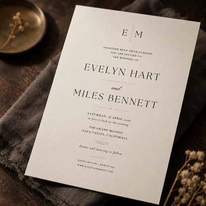 Black and White Minimalist Wedding Invitation — monogram design