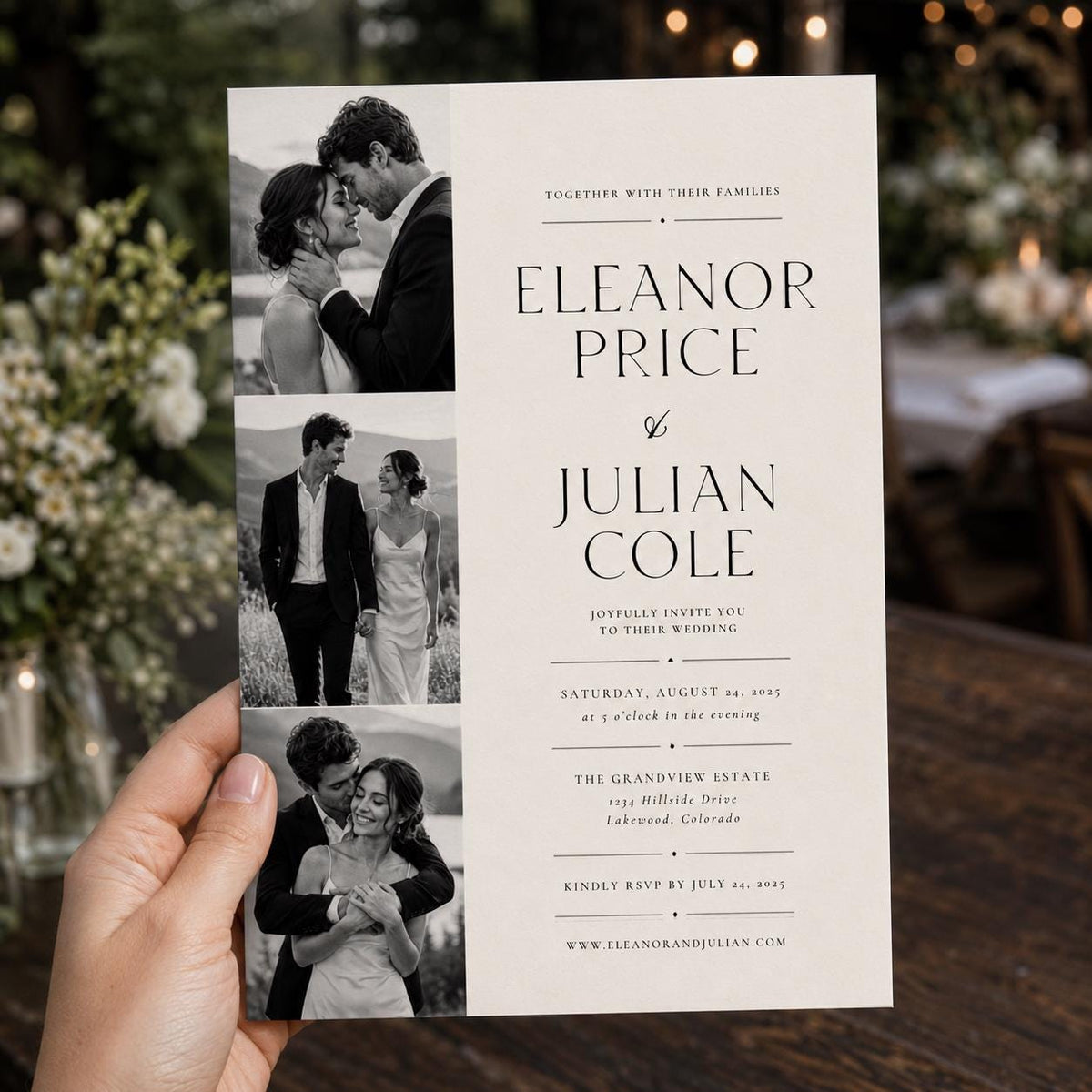 Black and White Photo Wedding Invitation — print-ready wedding design from VoltBy