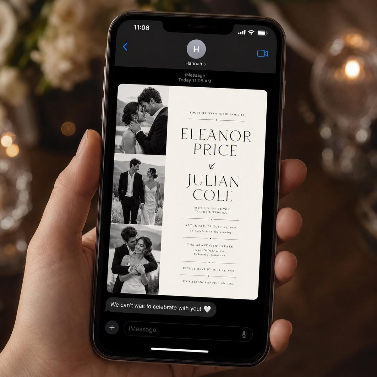 Black and White Photo Wedding Invitation — digital invitation, instant download