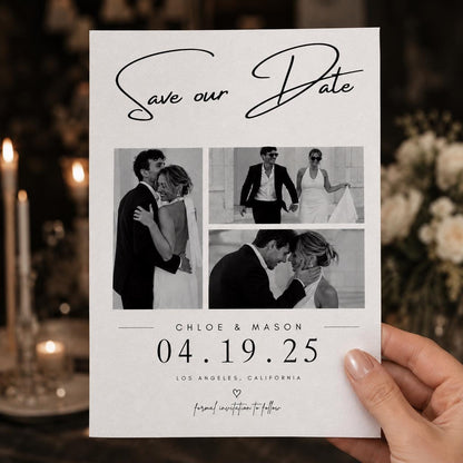 Black and White Wedding Collage Save the Date — print-ready wedding design from VoltBy