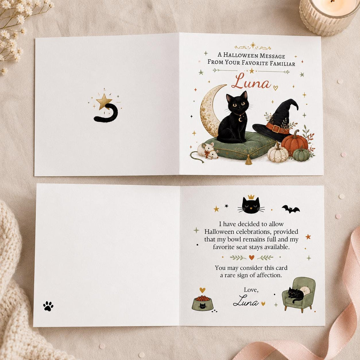 Black Cat Halloween Greeting Card — greeting card you personalize in Canva