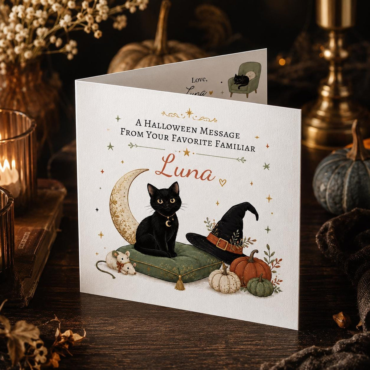 Black Cat Halloween Greeting Card — Halloween party stationery by VoltBy